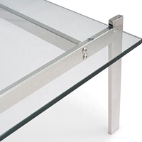 Table basse moderne simple en verre trempé Table basse de bureau en acier inoxydable Table centrale de salon