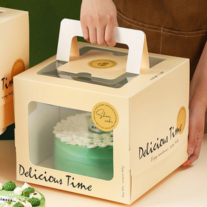 Boîte à gâteau de <span class=keywords><strong>6</strong></span> et 8 pouces de hauteur avec poignée et fenêtre, emballage personnalisé pour boulangerie, boîte de transport en papier ivoire pour gâteaux floraux, crèmes et desserts - Product Image 2