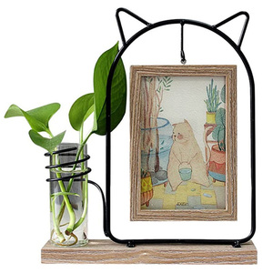 HOT Frame Iron Picture With Wooden Double-Sided Hanging and Glass Vase for Home Tabletop <b>Decoration</b> - Product Image 1