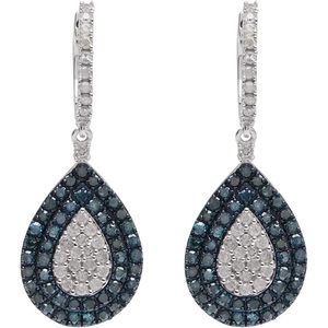 Teardrop <b>Dangle</b> <b>Earrings</b> 2.97 Cttw White And Blue <b>Diamond</b> Round Cut 925 Sterling Silver For Women Wedding Jewelry - Product Image 1