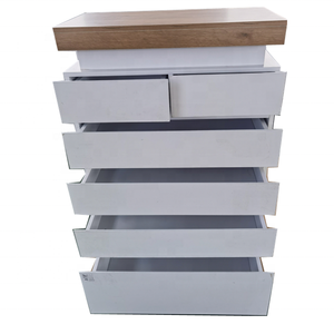 Tocador de 6 cajones de alto brillo moderno blanco contemporáneo con luces LED Gabinete de madera para dormitorio Sala de estar Muebles para el hogar - Product Image 4