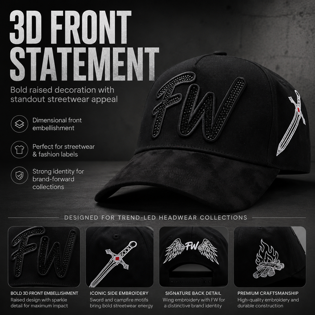 Mixed Technique Custom Rhinestone Streetwear 3D Letter Embroidered Baseball Cap Curved Brim for Clothing Brands OEM ODM