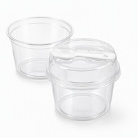 Gobelet à dessert en plastique transparent avec cuillère, 250 ml rond, 340 ml carré, couvercle en PET haute qualité, boîte pour mousse, yaourt, crème glacée, mille crêpes