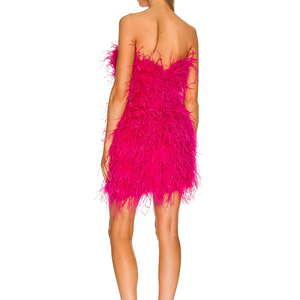Jancoco – robe <span class=keywords><strong>de</strong></span> soirée en fourrure <span class=keywords><strong>de</strong></span> plumes pour femmes, tenue <span class=keywords><strong>de</strong></span> soirée sans bretelles, en plumes d'autruche rose véritable - Product Image 2