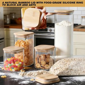 Wholesale Custom Square Borosilicate Glass <b>Jar</b> with Acacia Lid Hand Blown Clear Square <b>Spice</b> Container - Product Image 5