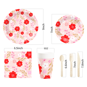 DAMAI - Juego de Vajilla Desechable de Papel con Diseño de Flores Rosas y Temática Primaveral para Fiestas de Cumpleaños - Product Image 5
