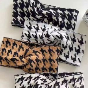 韓国スタイルグリッドパターンニット糸ヘッドバンドレトロワイドファッション女性用ヘアアクセサリー - Product Image 3