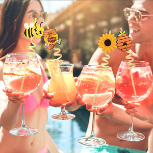 Paille de fête LAIMAI réutilisable en PETG de qualité alimentaire, motif de dessin animé à la mode, motif en spirale de miel d'abeille, cadeau de fête d'<span class=keywords><strong>anniversaire</strong></span>, jeu - Product Image 6