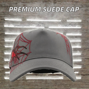 Gorra Deportiva Casual Unisex de 5 Paneles Ajustable con Bordado 3D de Telaraña en Gamuza Gris - Product Image 2
