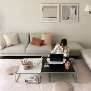 Ensemble de tables basses Bauhaus en acier inoxydable, plateau en verre trempé rectangulaire, combinaison de meubles de salon, design moderne - Product Image 5