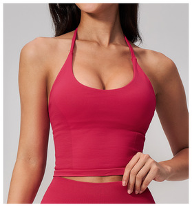 Women Seamless Halter Neck Sports Bra <strong>Low</strong> <strong>Back</strong> Crop <strong>Top</strong> Light Support Yoga Fitness Running <strong>Top</strong> - Product Image 3