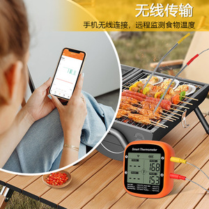 Thermomètre à viande intelligent numérique sans fil avec deux sondes, lecture instantanée, contrôle par application, alarme de minuterie, grill - Product Image 2