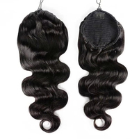 Extensions de queue de cheval Body Wave Remy, 100% cheveux humains brésiliens, noir naturel, ondulés, à clipser et avec cordon de serrage, 26 pouces