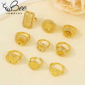 <b>Arabic</b> Muslim Gold Coins <b>Rings</b> 21k Gold Plated Dubai Fashion Zirconia Couples <b>Ring</b> Turkish Women Bridal Wedding Vintage Jewelry - Product Image 3
