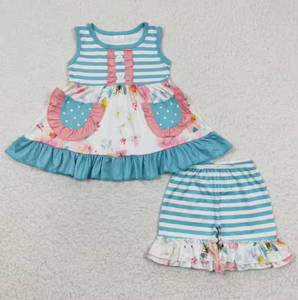 7 Styles de vêtements pour sœurs, vêtements d'été pour filles, hauts à imprimés floraux, shorts assortis, ensembles deux pièces pour filles - Product Image 2