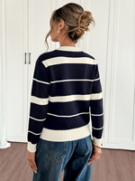 Suéter de Punto con Cuello Redondo a Rayas para Mujer, Ropa Casual Diaria, Suéter de Punto por Computadora, Personalizable