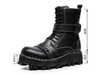 Bottes de moto unisexe en cuir véritable à plateforme et semelle épaisse, style vintage, mi-mollet, tendance mode, vente en gros pour hommes