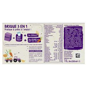 Blediner Bledina Alimento para Bebés, Cereales y Verduras con Leche Sabrosos, Sabor a Zanahoria, 1L 4x250ml para 6 Meses en Adelante - Product Image 2