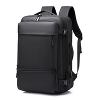 Sac à dos pour ordinateur portable noir de grande capacité pour les voyages d'affaires, sac à dos extensible multifonctionnel avec USB, sac à dos sous le siège