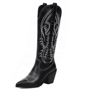 Big Size 47 Women Long Dress Boots Fancy Knee High Knight on Boots Ladies Pointed Toe Square Hoof Heel Boots <b>Shoes</b> - Product Image 2