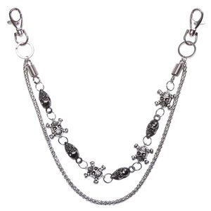 yueli Double Layered <b>Skull</b> Waist Chain Tibetan Silver Hip Hop Punk Pants Chain For Daily Wear - Product Image 5