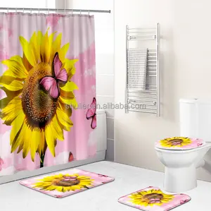 Custom Yellow Sunflower Design Western Style Artworks Shower Curtain 3D Printed Luxury Bedroom Curtain Sets