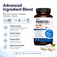 Fabrication de capsules probiotiques multi-souches à marque privée OEM ODM, formule personnalisée avec mélange prébiotique, postbiotique et enzymatique