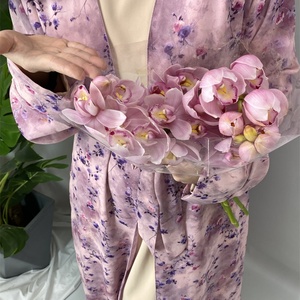 Elegant Chiffon Open Abaya - Breathable Spring Style, Beautiful Floral <b>Print</b>, Full Lined, Perfect for Modest Everyday Wear(1496) - Product Image 4