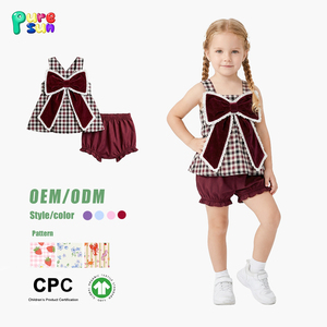 Ensembles de vêtements pour enfants Puresun Boutique, deux pièces, avec un grand nœud, sans manches, <span class=keywords><strong>tenue</strong></span> pour fillettes - Product Image 1