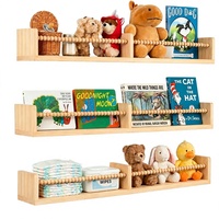 Rak Buku Dinding Set 3 Rak Kayu Modern Tugas Berat untuk Kamar Anak, Rak Dinding Kayu Pinus Premium dengan Tepi Melengkung, Tahan Lama untuk Anak-Anak