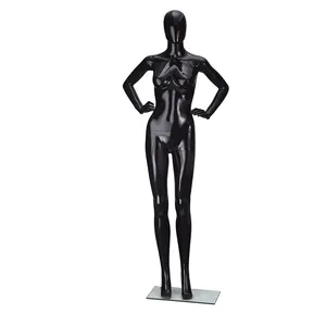 Недорогой Женский глянцевый манекен для демонстрации формы платья, черного цвета, из пластика