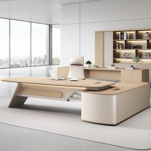 โต๊ะทำงานผู้บริหารรูปตัวแอลทันสมัย ทนทาน พร้อมตู้เก็บเอกสารและชั้นวางของ สำหรับผู้จัดการและซีอีโอ ออกแบบตามหลักสรีรศาสตร์ เป็นมิตรกับสิ่งแวดล้อม ชุดเฟอร์นิเจอร์ไม้ - Product Image 3