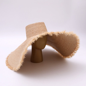 <span class=keywords><strong>Sombrero</strong></span> Panamá de Rafia con Borde Ancho y Bajo sin Rematar, para Vacaciones en la Playa, Sesiones de Fotos, Verano y Protección Solar al Aire Libre - Product Image 3