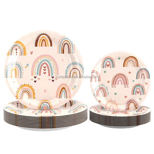 Decoraciones de Fiesta Bohemias Arcoíris, Platos de Papel <span class=keywords><strong>en</strong></span> Tonos Suaves, Manteles, Vasos, Servilletas y Cuchillos - Product Image 5