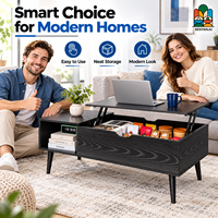 Table basse minimaliste en chêne noir avec plateau relevable et rangement, pieds coniques en bois, table basse pour salon