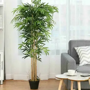 Arbre en bambou artificiel de 4 pieds de haut, plantes artificielles avec troncs en bois véritable et feuilles réalistes pour la maison, le salon, le bureau