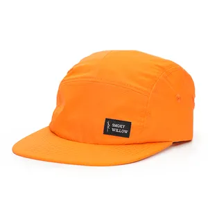 Casquettes de course de camp tissées en nylon à 5 panneaux, chapeaux orange non structurés avec logo