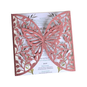 Invitation de mariage, de Quinceañera, de fête des 16 ans ou de douche nuptiale, avec décoration papillon pop-up élégante découpée au laser - Product Image 1