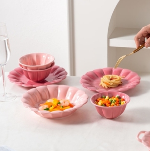 จานซุปความจุขนาดใหญ่สำหรับใช้ในครัวเรือนชามข้าวสีชมพูแบบเรียบง่ายดอกไม้ฝรั่งเศส - Product Image 3