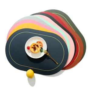 Two-tone Nordic Style Leather Western PVC Oil-Proof Oval Table Mat Hotel Home Dining Plate Mat Non-Slip Heat Insulation Pad