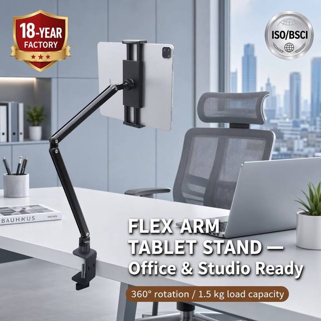 OEM Cantilever Tablet Stand Desk Clamp Mount 360 Adjustable Reinforced Aluminum Arm Anti-Sag Heavy Duty Bed Hospital Bulk
