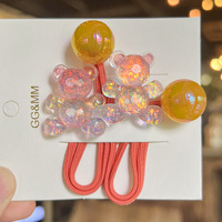 Élastique à cheveux coréen dégradé de couleurs avec perles acryliques scintillantes en forme d'ours, fait main, pour enfants, accessoires pour cheveux