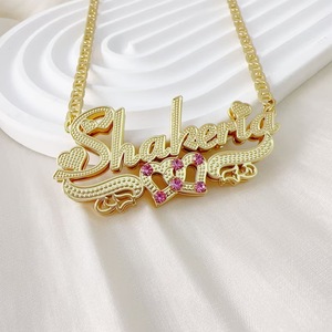 Dropshipping Custom Name Pendant <strong>Charms</strong> <strong>Silver</strong> Gold Plated Double Layer Sculpted Stainless Steel Necklace Jewelry for Women - Product Image 2