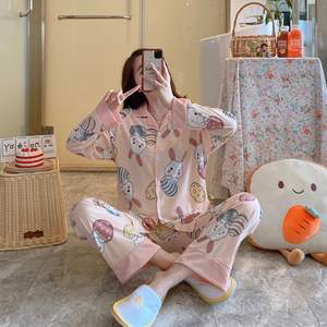 ชุดนอนสตรีแบบเปิดลงสำหรับฤดูใบไม้ร่วงฤดูหนาวชุดเสื้อเชิ้ตติดกระดุมพิมพ์ลาย - Product Image 5