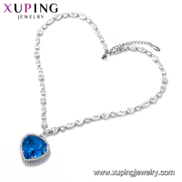 A00915422 xuping bijoux élégant cadeau de luxe bleu pierre en forme de cœur environnement cuivre plaqué platine diamant chaîne collier