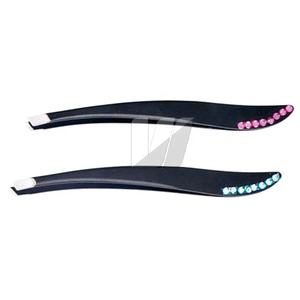 Pinzas inclinadas de punta plana de acero inoxidable negro azabache profesionales al por mayor logotipo personalizado acabado de espejo de cejas de alta calidad - Product Image 1