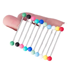 and body piercing jewelry matte ten color acrylic ball Plasticine ear nail ring stainless steel earrings