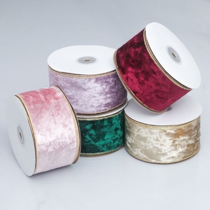 Pita Beludru dengan Pinggiran Emas Lebar 6.3cm 100% Poliester Satu Sisi Bahan Pita Dekoratif untuk Karangan Bunga Pohon Natal - Product Image 5