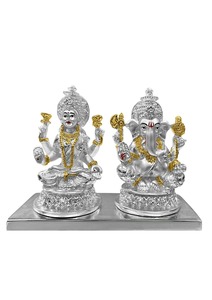 <b>Gold</b> and Silver Plated Ganesh Lakshmi Murti Set Hindu Religious Idol Decorative <b>Statue</b> Pooja Home Temple Decor Gift Handicraft - Product Image 2