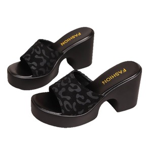 New European American High Top Open Toe <b>Slippers</b> Large Size 43 <b>Leopard</b> Print Summer Chunky Heel Elegant Outdoor Fashion PU - Product Image 5